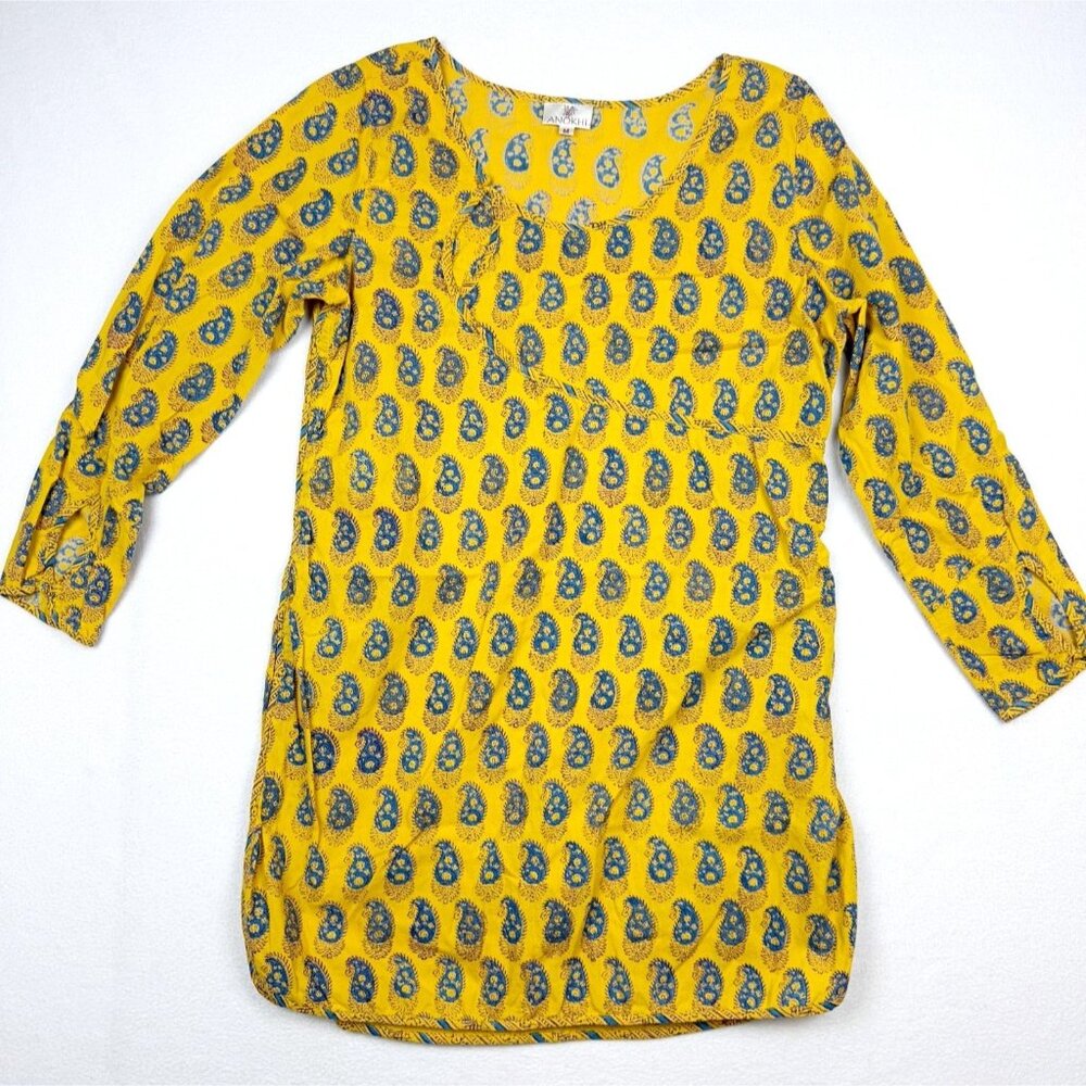 Anokhi Tunic‎ Shirt Paisley Print Top Size M Womens Blue/Gold